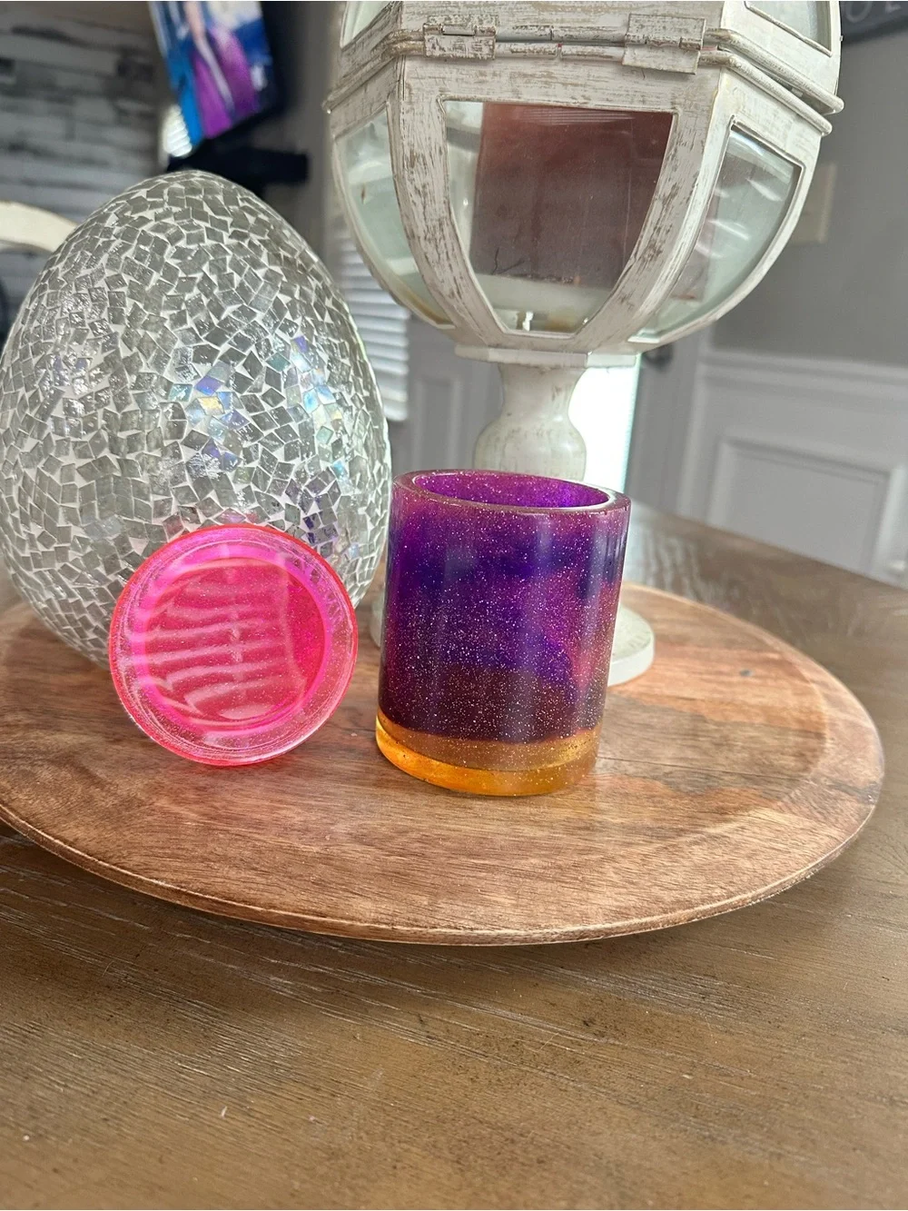 Glitter Ombre Purple and Orange Resin trinket Holder